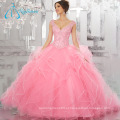 Sequined Beading Crystal Quinceanera vestido de bola vestido rosa